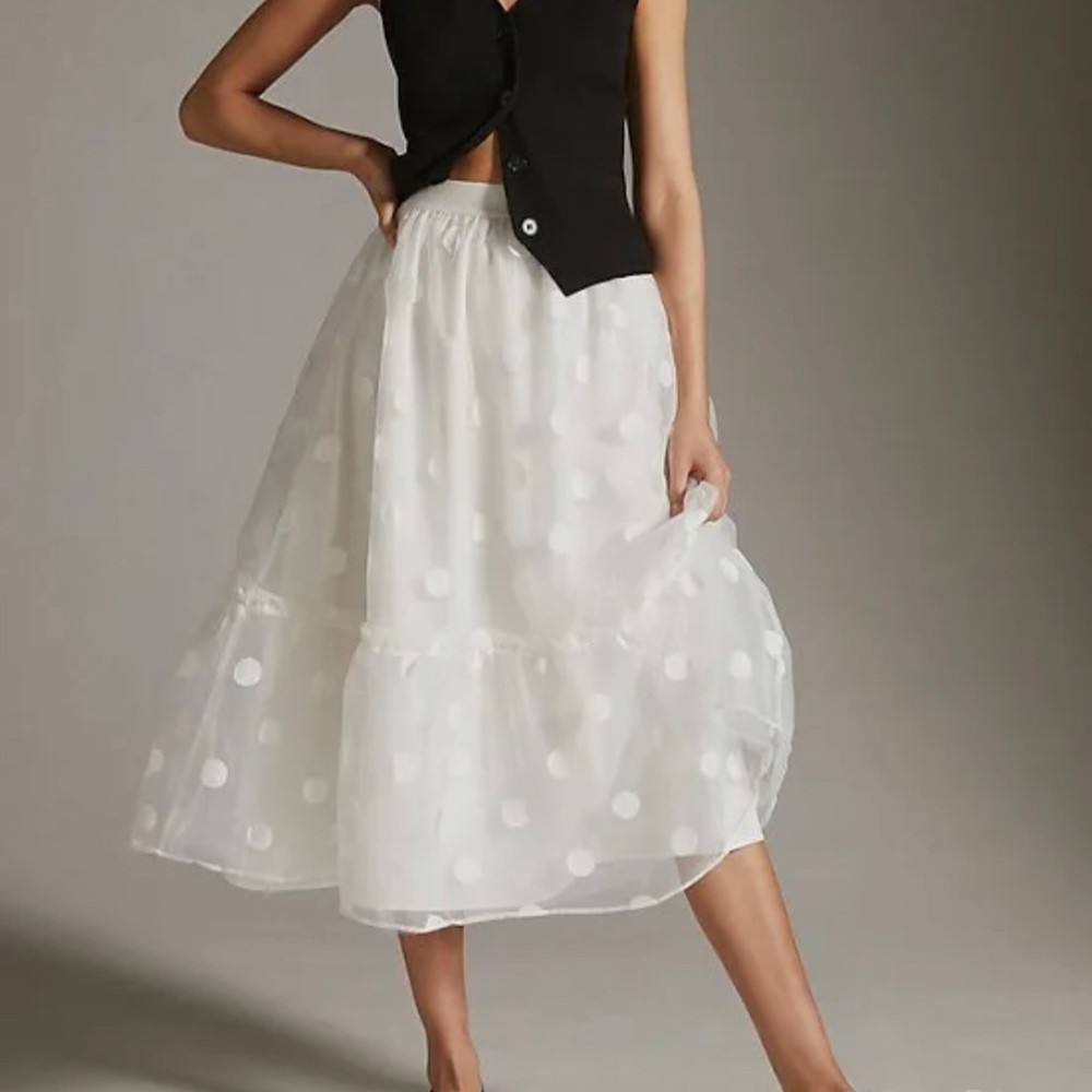 Anthropologie Eva Franco Tulle Midi Polka Dot Shirt